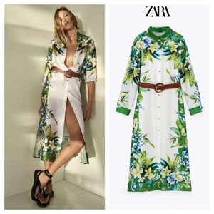 Zara floral belted shirt dress